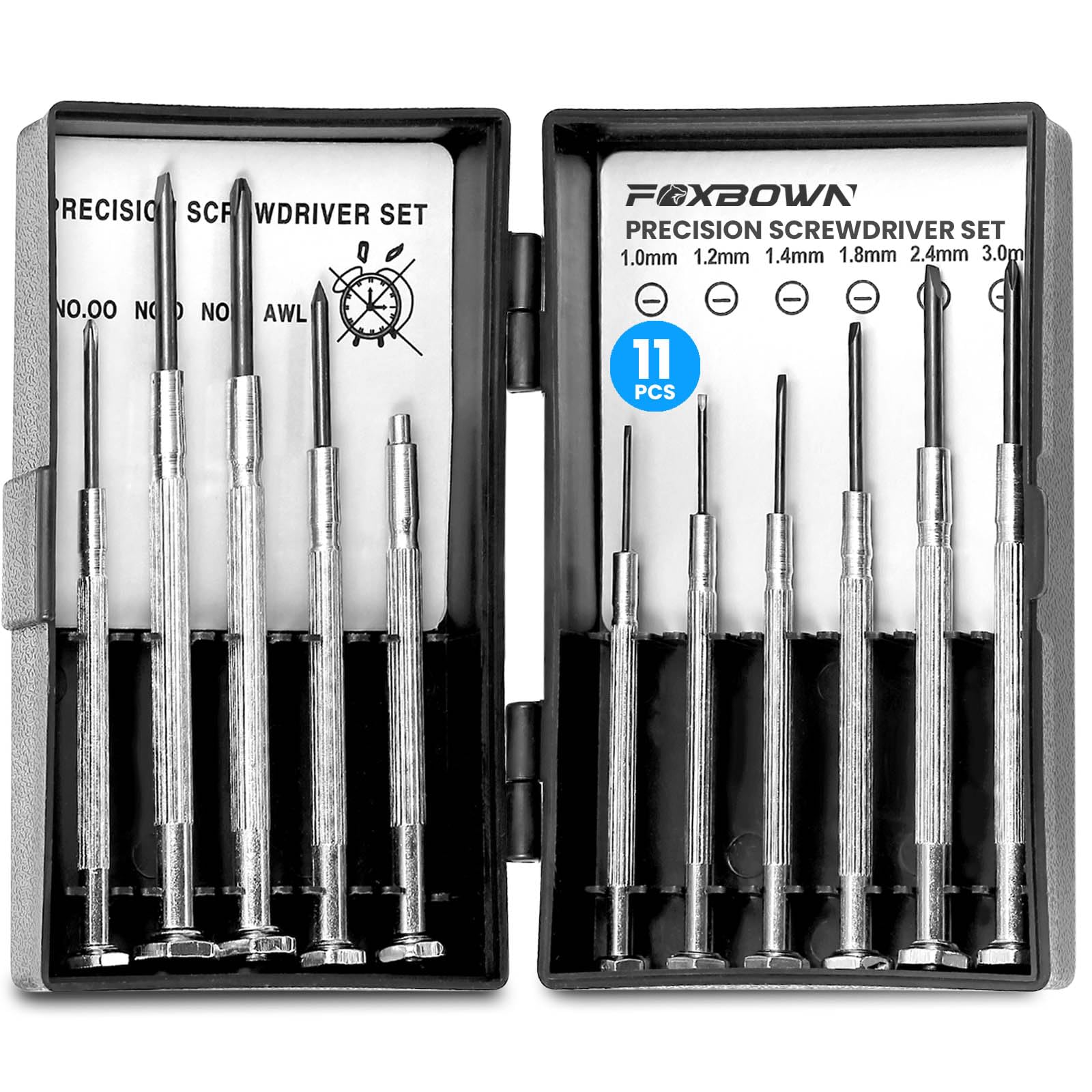 11 Pcs Precision Mini Screwdriver Set, Glasses Repair Small Screwdriver, Precision Repair Tool Kit with 11 Different Size Flathead and Philips Screwdrivers, Ideal for Glasses, Watch, Jewelers
