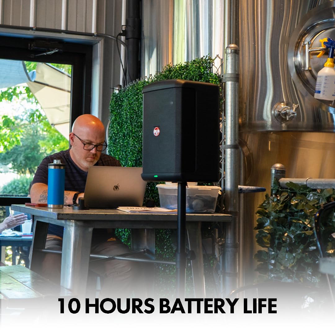 PLS-1 Akku-Lautsprecher, Mikrofon, Ständer, Tasche, 20,3 cm Tieftöner, 4-K Mischpult, 10 Stunden Akku, 120 W | Hochzeiten, Karaoke, Trivia, Outdoor, Poolside | Bluetooth, True Wireless