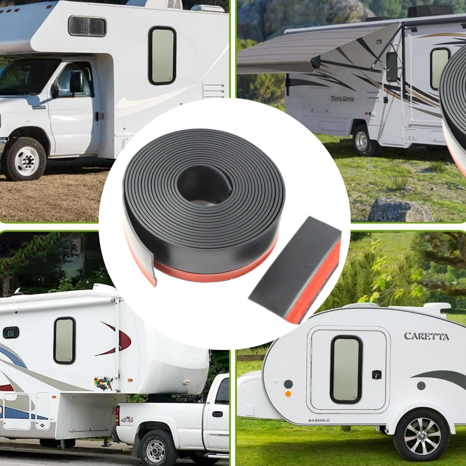 Guarnizione scorrevole per camper, 7,6 m x 2-7/8" (762 x 7,3 cm), in gomma nera, nastro adesivo per protezione da rumori/intemperie