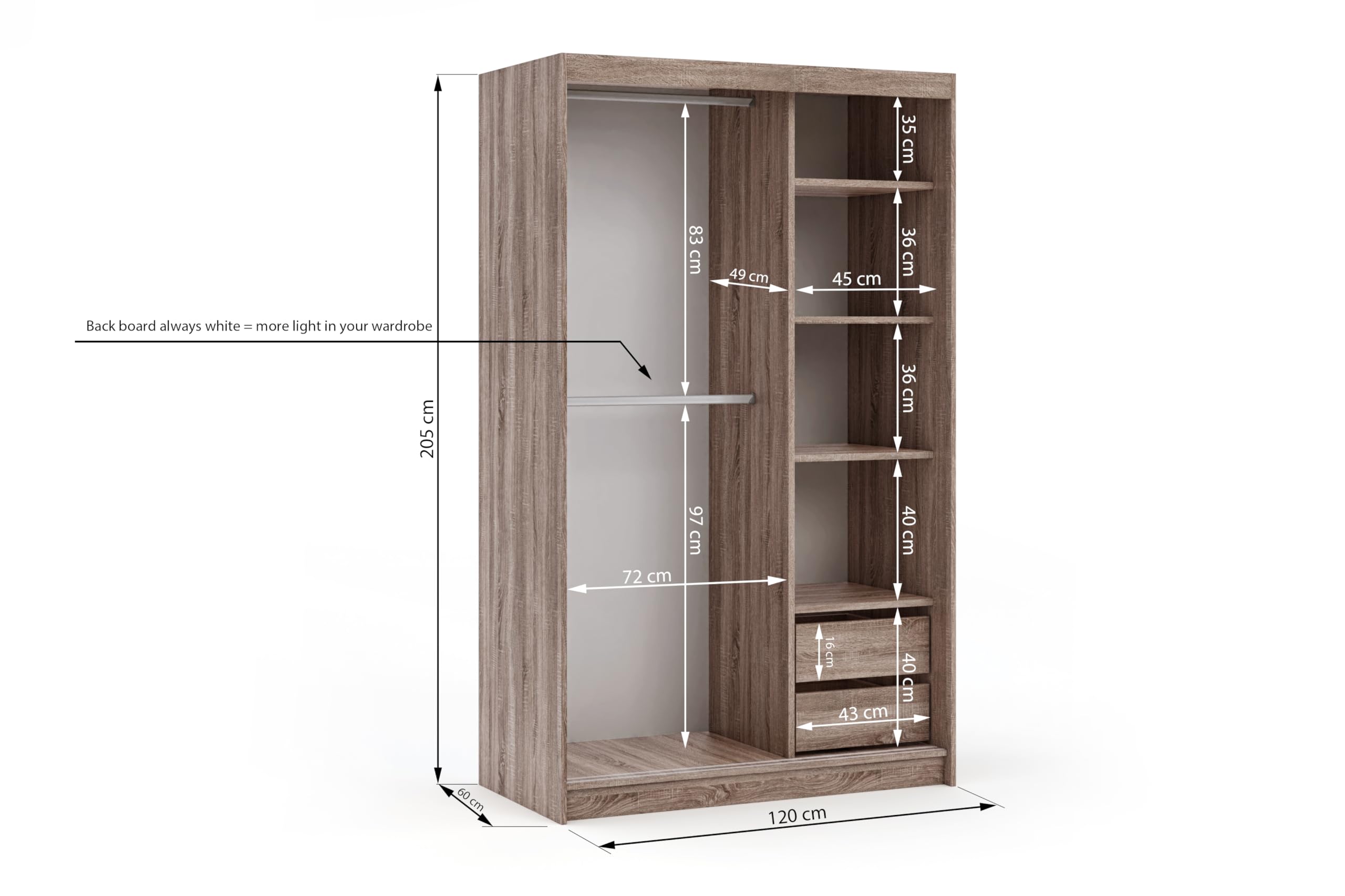 FHIF IBIZA 100cm Grey Sliding Door Wardrobe Modern Bedroom Storage With Full Length Mirror Shelves And Hanging Rails - View #7