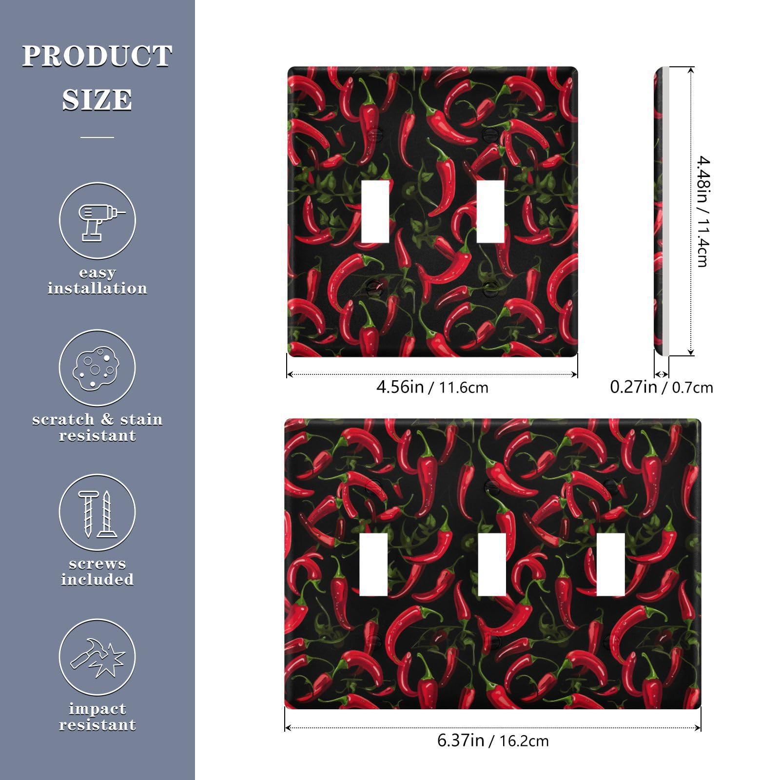 UMIRIKO Red Chili Light Switch Cover Plate Covers Decorative Double Toggle Home Decor 202a8779