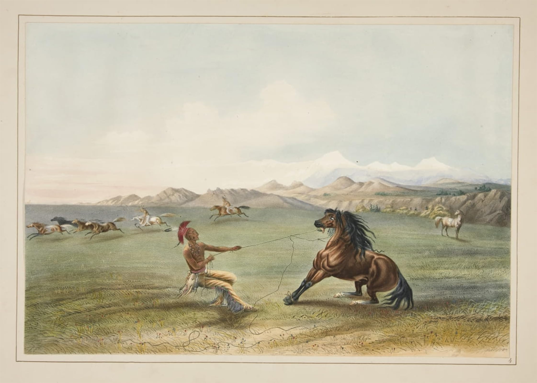 SERENDIPITP Vintage Picture Print on Canvas Wall Art Poster Catching the Wild Horse by George Catlin Artwork Print Poster for Wall Decor 60x90cm