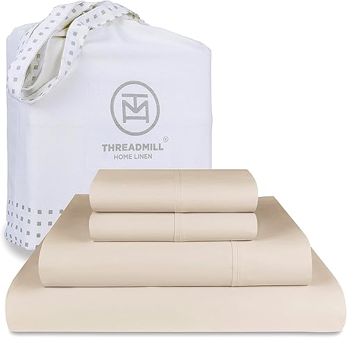 Threadmill Home Linen Bedding - Juego de sábanas de 800 hilos, 100 % algodón de fibras extralargas, juego de cama de lujo, 4 piezas, tejido de satén