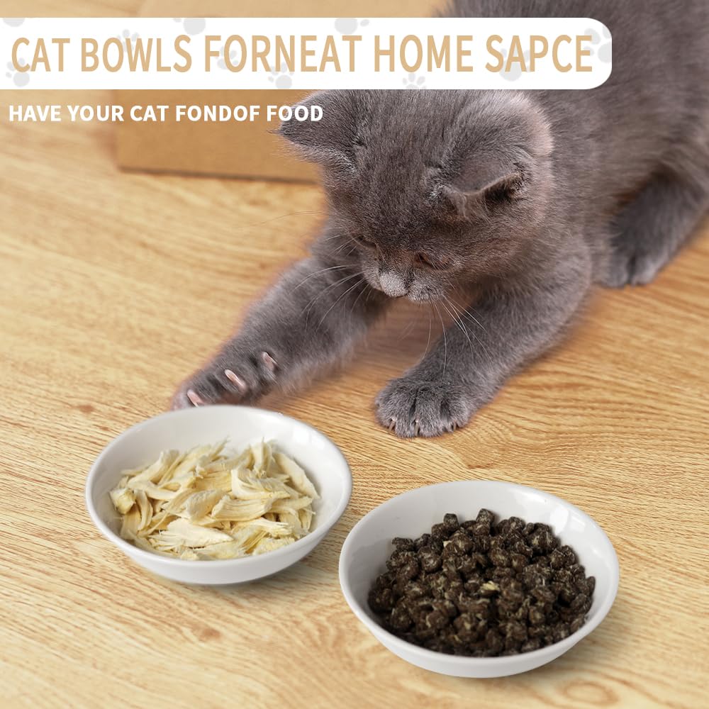 HAPPY KIT Katzennäpfe, 12,7 cm breit, flacher Futternapf für Innenkatzen, niedlicher Teller/Schale/Geschirr-Set mit rutschfester Linderung von Schnurrhaar-Müdigkeit für Kätzchen, mikrowellen- und