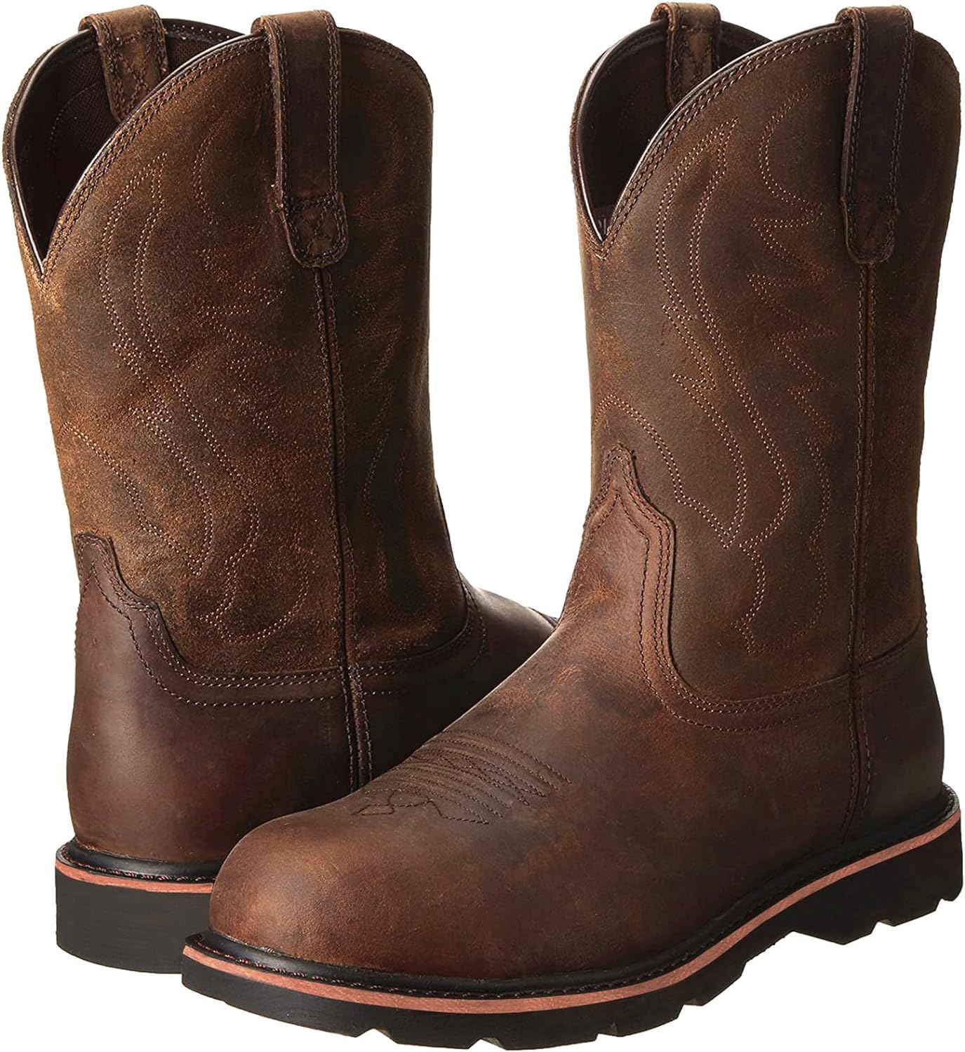 Stivali da cowboy da uomo Stivali western ricamati con punta tonda Stivali country tradizionali Stivali da lavoro,44,Brown
