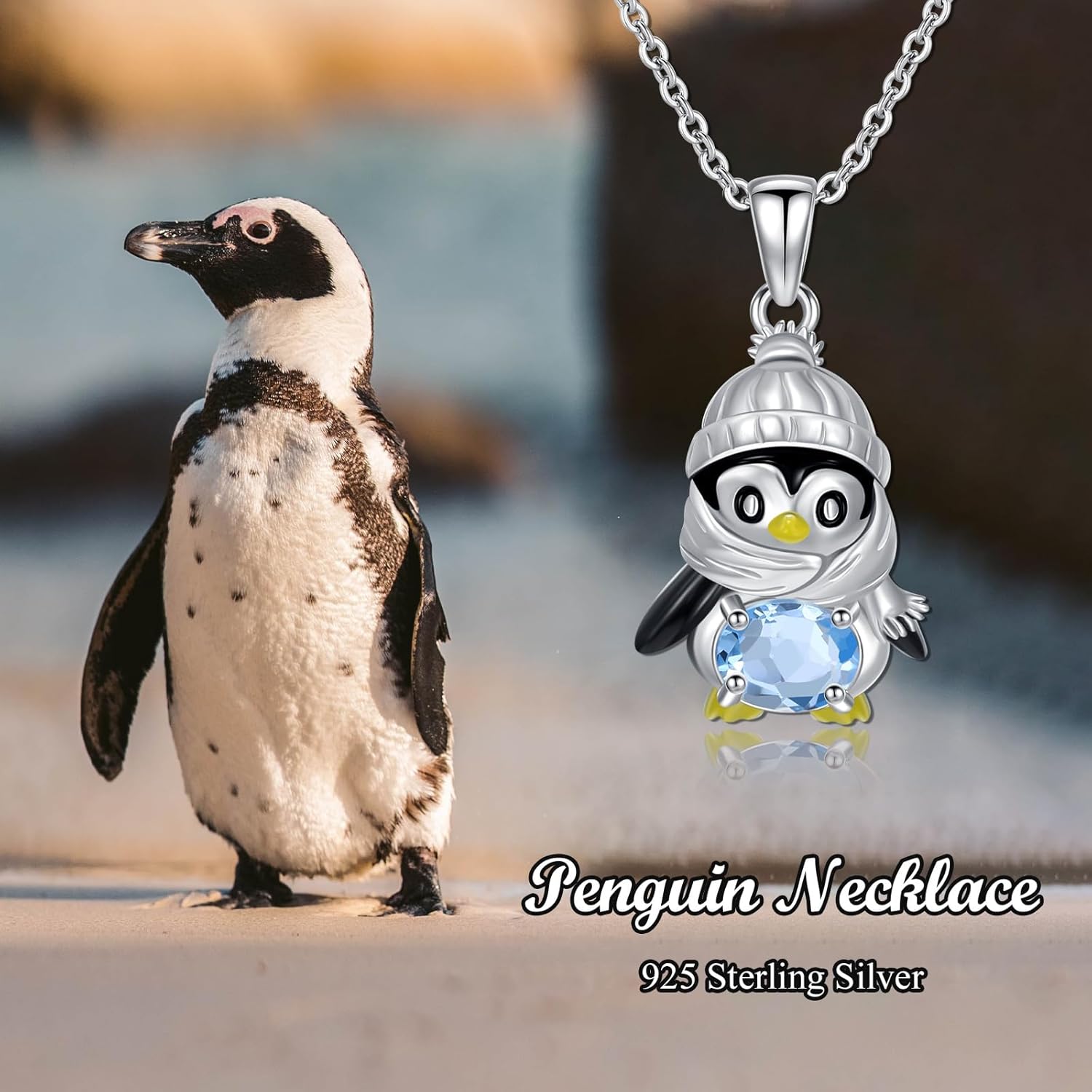 Penguin Necklace for Women 925 Sterling Silver Swiss Blue Topaz Penguin Pendant Necklace Birthday Jewelry Gifts for Daughter - Image 3