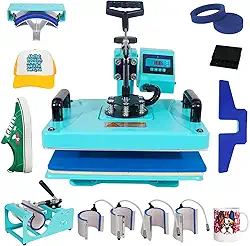 Máquina de Estampar 10 em 1 Prensa Térmica Sublimação Aço Inoxidável Azul Celeste 110 Volts