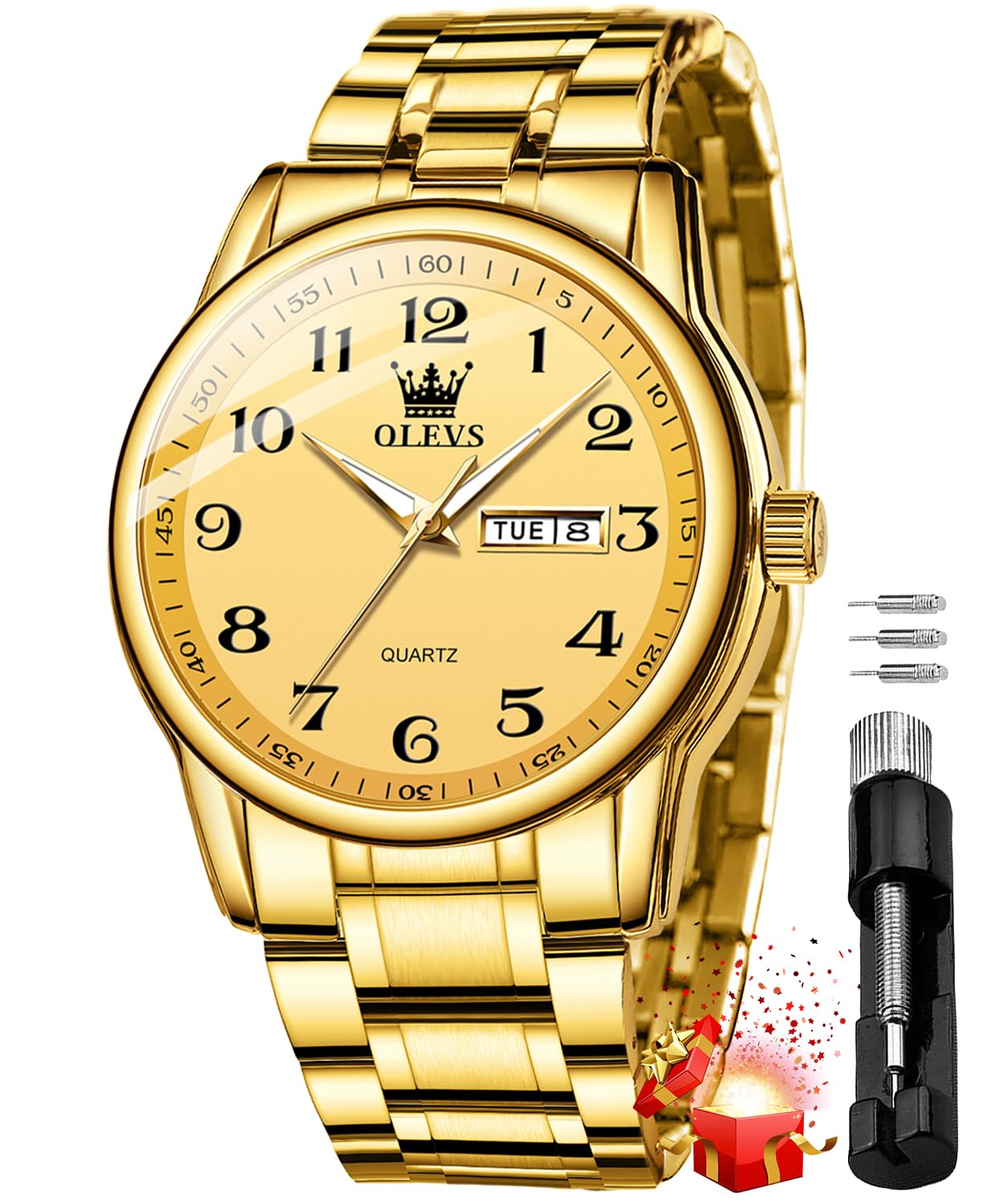 Mens Wrist Watch Green Big Face Luxury Dress Stainless Steel Analog Quartz Waterproof Chain Watch for Men Date