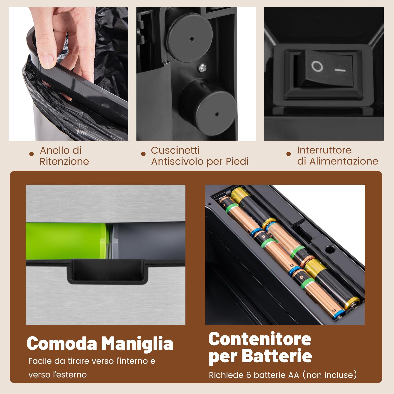 RELAX4LIFE Pattumiera Differenziata 75L, 4 Scomparti con Sensore a Infrarossi, Cestino Spazzatura Automatico in Acciaio Inox, Coperchio a Chiusura Morbida Antiodore, per Cucina Bagno Ufficio