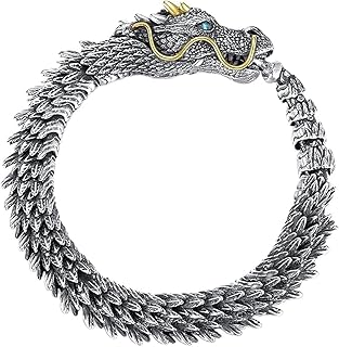 Fashion Mania Silver Handmade Dragon Chain Bracelet, Vintage Men's Bracelet, Retro Metal 3D Dragon Bracelet, Creative Men's Jewelry Gifts