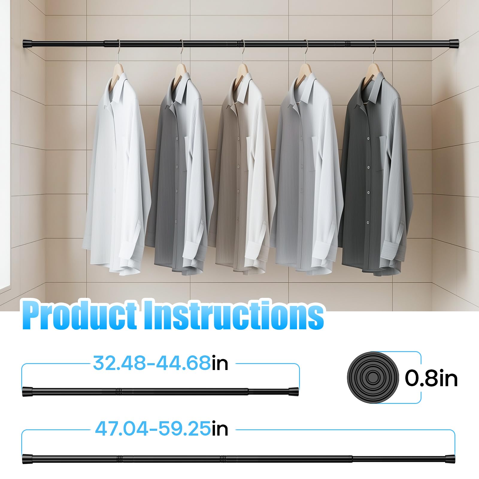 AIZESI Lot de 2 tringles à rideaux réglables sans perçage - Longueur réglable de 78,7 à 137,2 cm - Petites tringles à rideaux extensibles pour fenêtres, placards, armoires de cuisine, salle de bain