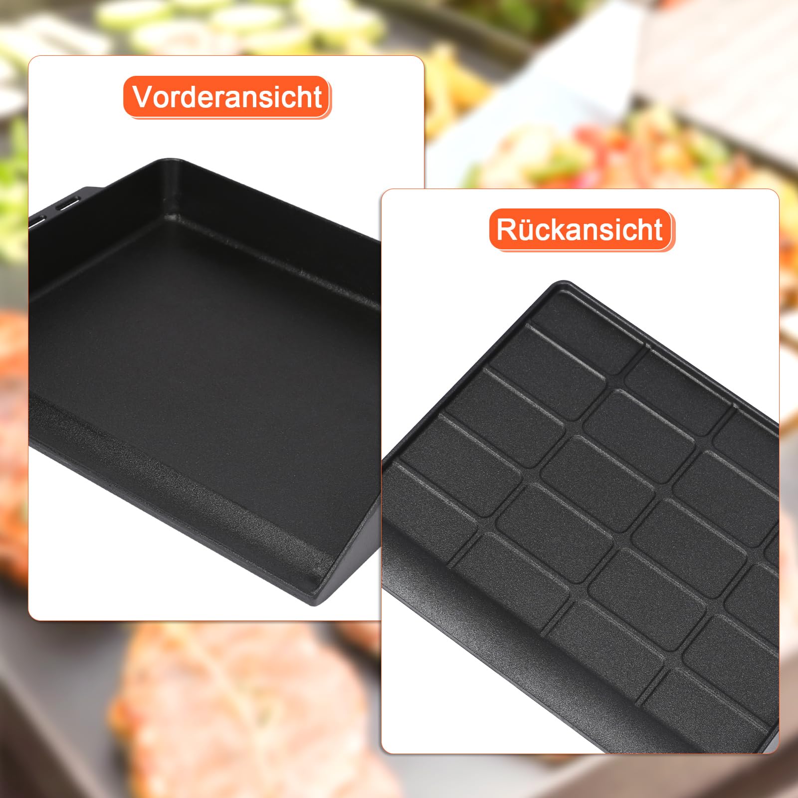 Universele grillplaat voor GFTIME Plancha 48 x 36 cm compatibel Rösle Videro, Weber, Enders, Campingaz, Napoleon, Tepro, Taino gasgrill met regengoot en 8 cm rand