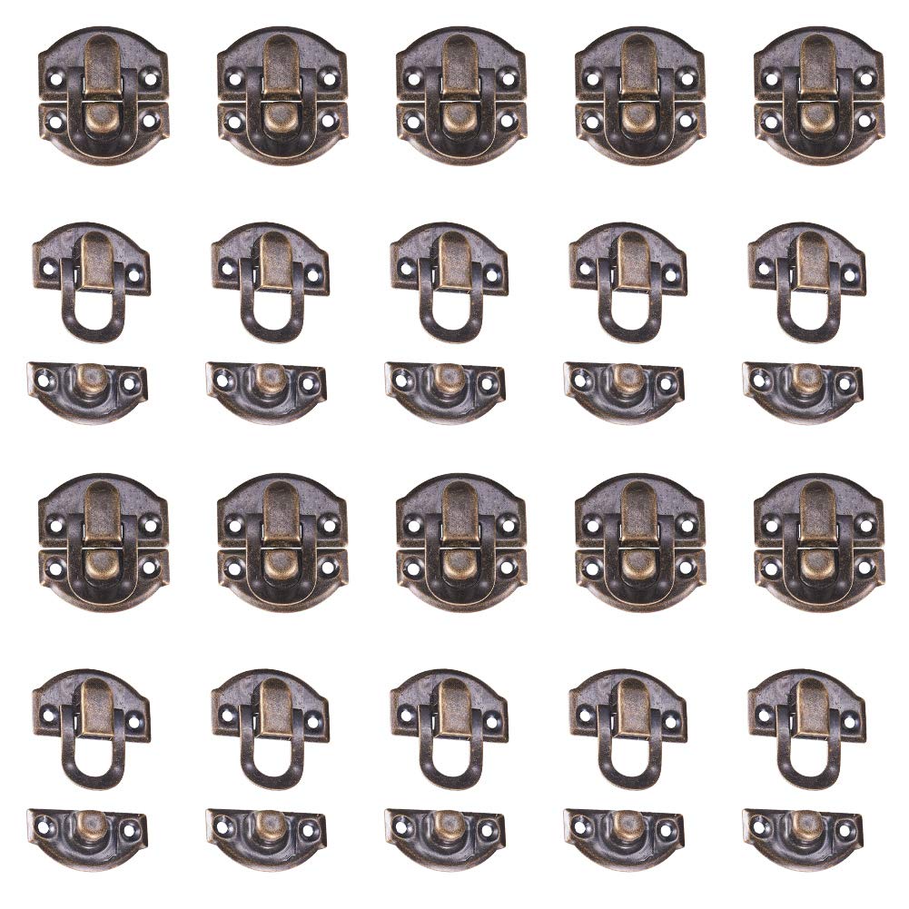 INCREWAY 20 Pack 29mmx26mm Box Latch Set, Drawer Cabinet Jewelry Wooden Case Box Hasp Vintage Latch Hasp,Bronze Tone