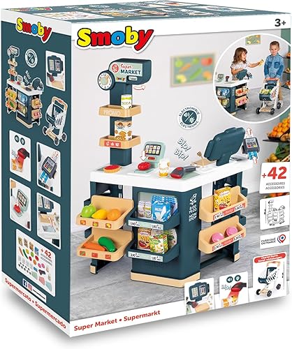 Miniatura 5 de Smoby - Supermercado, carrito de compras para niños incluido, báscula mecánica, funciones electrónicas y 42 accesorios para una experiencia de