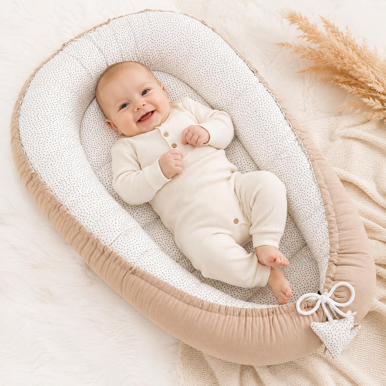 PIMKO Nido de bebé para bebé, Nido de Peluche de 2 Lados, Capullo para bebés y recién Nacidos, 100% algodón, Adecuado para el hogar, 55 x 90 cm