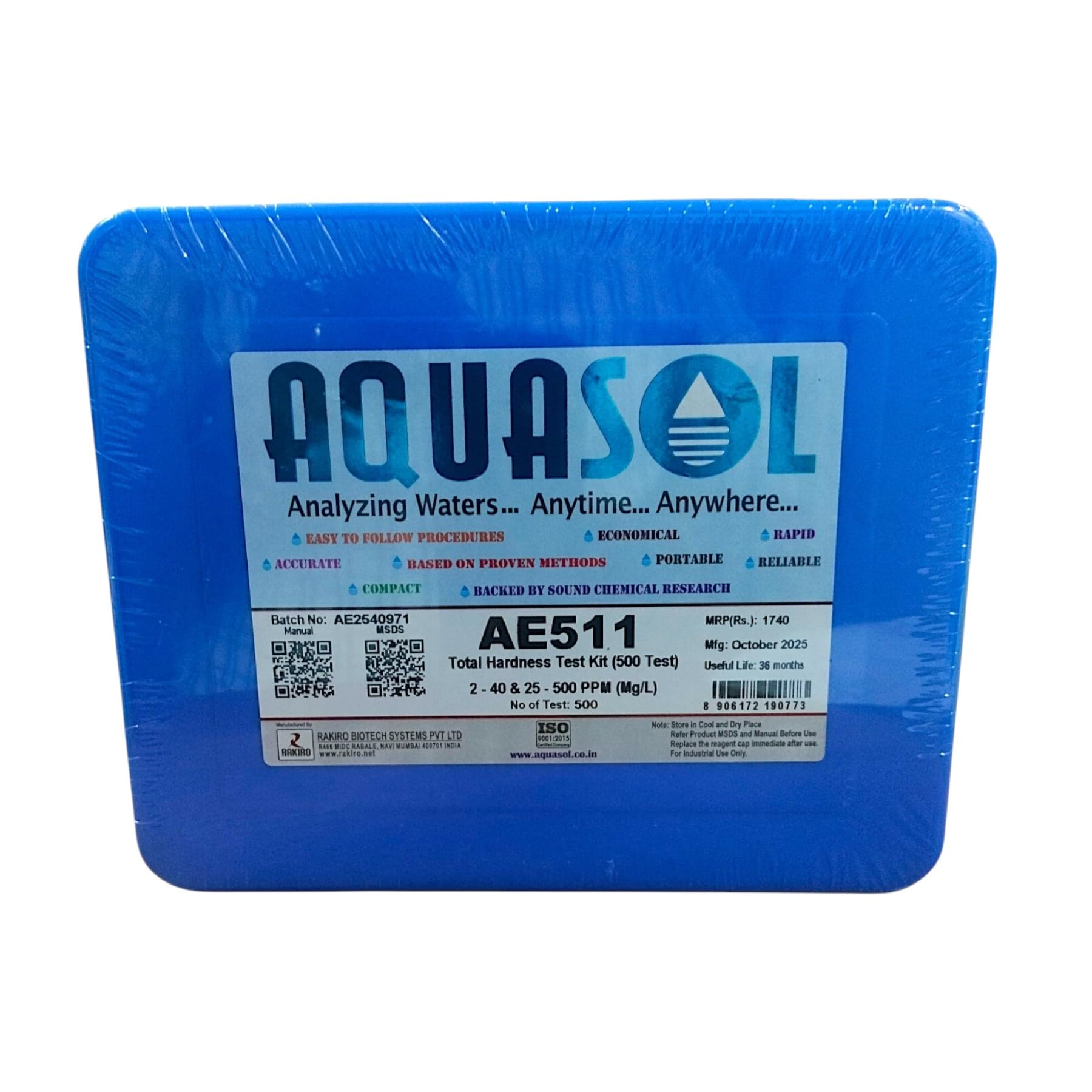 Aquasol Total Hardness Test Kit AE511 | Measures 2-40 & 25-500 PPM | Accurate Water Hardness Testing | Includes 500 Tests | Easy-to-Use for Home, Pool & Aquarium Water Analysis