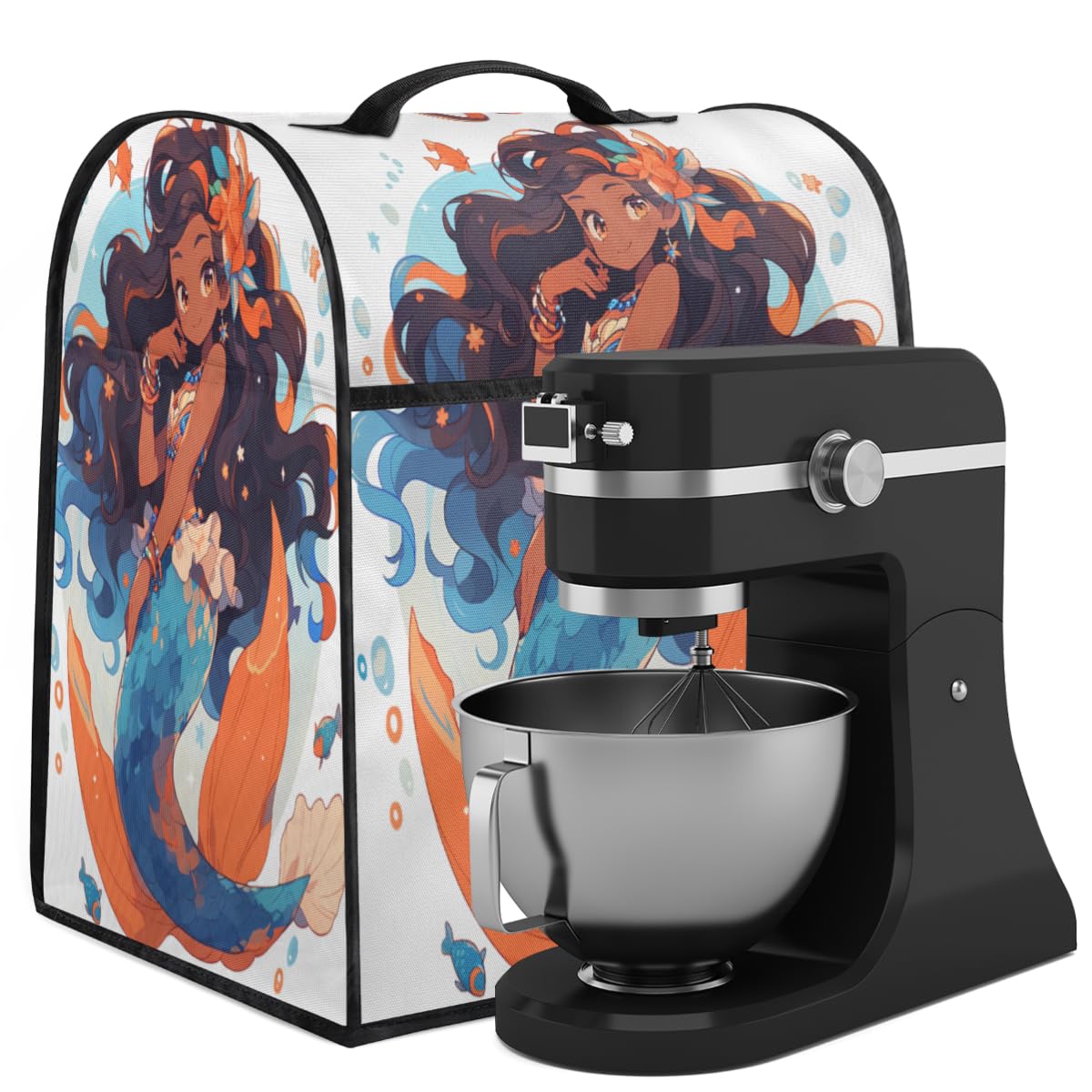Coffee Maker Cover Cute Mermaid Kitchen Appliance Covers Small Appliance Covers Blender Cover Juicer Cover Dust Covers for Kitchen Appliances with Top Handle and Pockets,Washable,B522