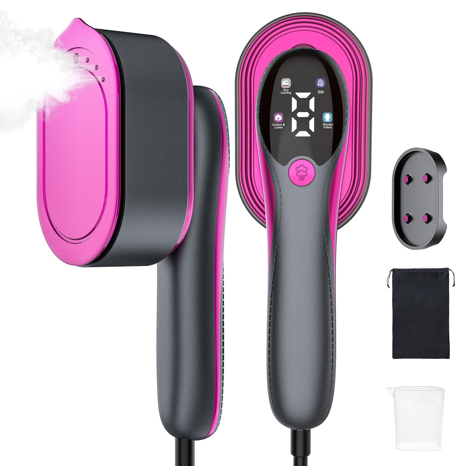 Travel Steamer for Clothes: 1200W Portable Handheld Travel Steamer with LED Display, 10S Fast Heating, 110ml Big Capacity, 2-in-1 Garment Mini Steamer Iron for Travel, Business, Home