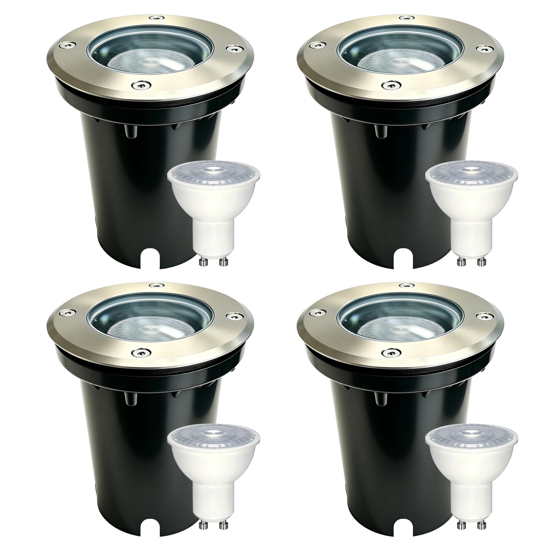 EBION 4 Pezzi Faretto Segnapasso Calpestabile Lampada Da Incasso a Terra Esterno Luce Spot Con Attacco GU10, IP67 Impermeabile,Alluminio+acciaio inossidabile(Lampadina Non Inclusa)