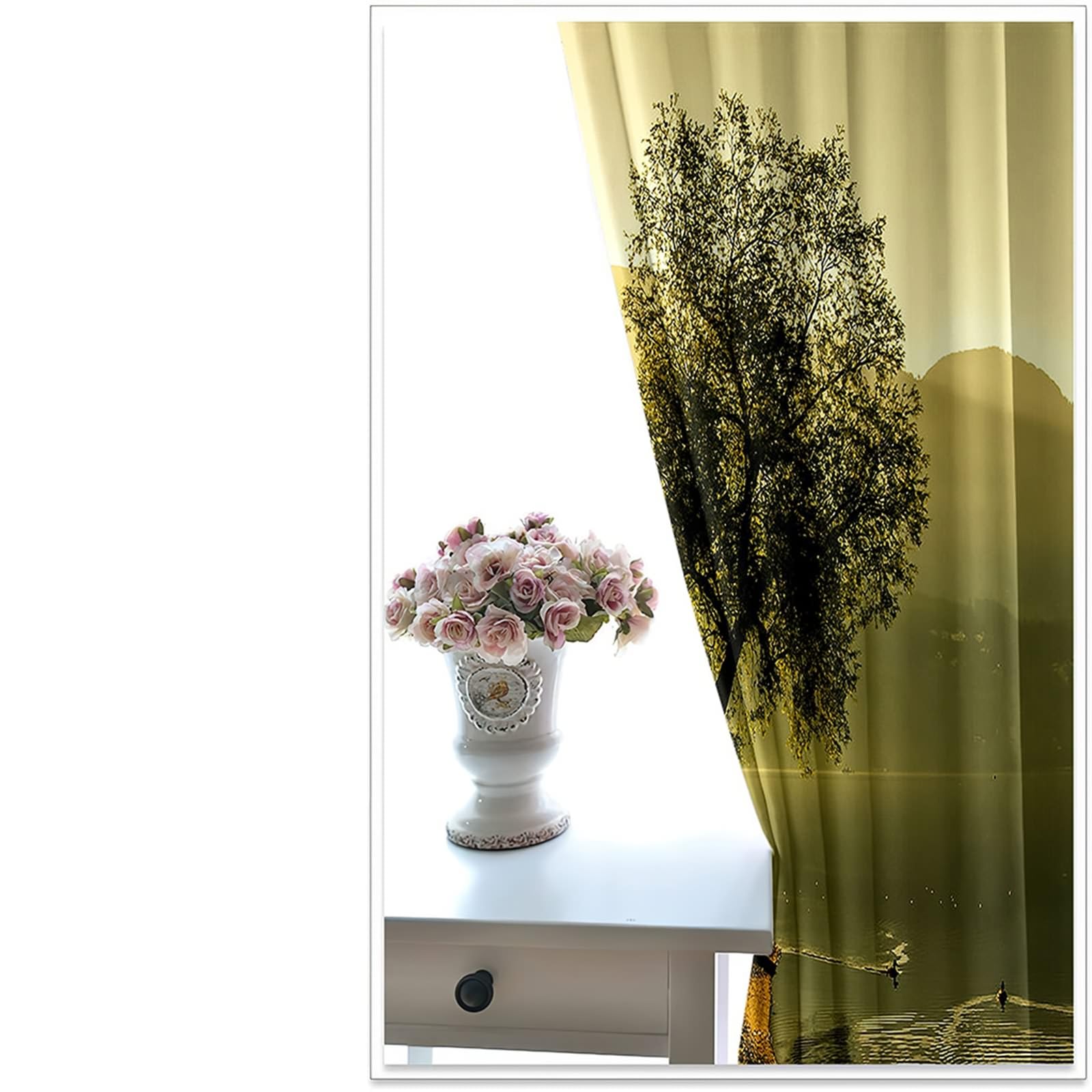 Gualiy Vorhänge Ösen 2er Set, Vorhang 132x160cm Baum See Landschaft Blickdicht Vorhang