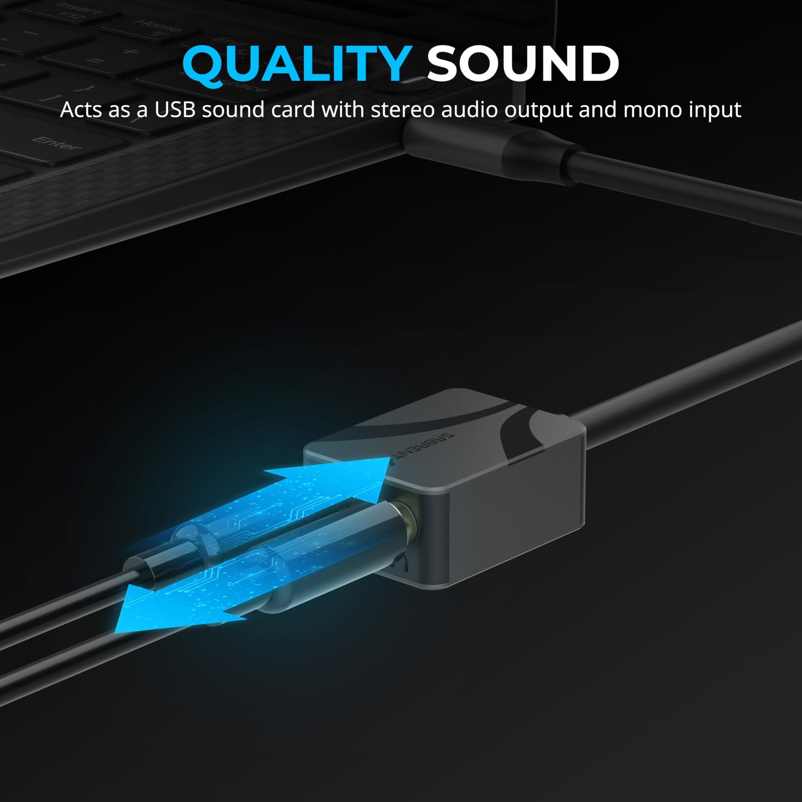SABRENT Adapter audio USB na 3,5 mm, adapter USB na gniazdo słuchawkowe, karta dźwiękowa, aktualizacja do 24-bitowego 96 kHz dla głębokiej jakości dźwięku (AU-UCMA)