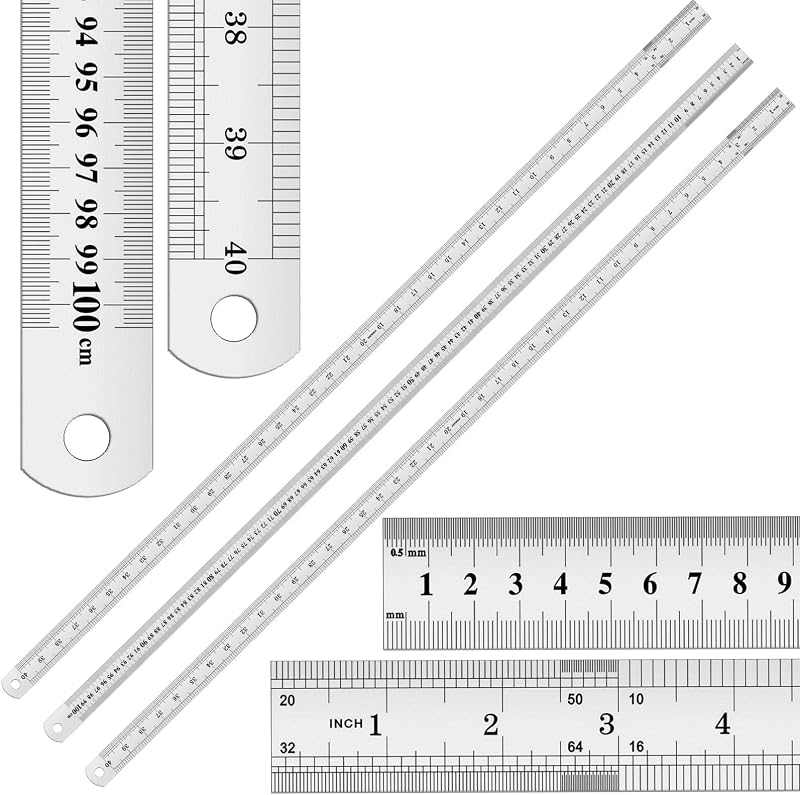 Paquete de 3 reglas de acero inoxidable de 40 pulgadas, reglas de metal, graduaciones imperiales y métricas para medidor de precisión, palo de patio para construcción, dibujo, carpintería