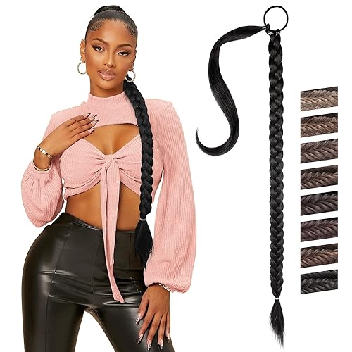 Flufymooz Extensión de cola de caballo trenzada de bricolaje extensiones de cabello largo y recto envolvente cola de caballo de caballo natural