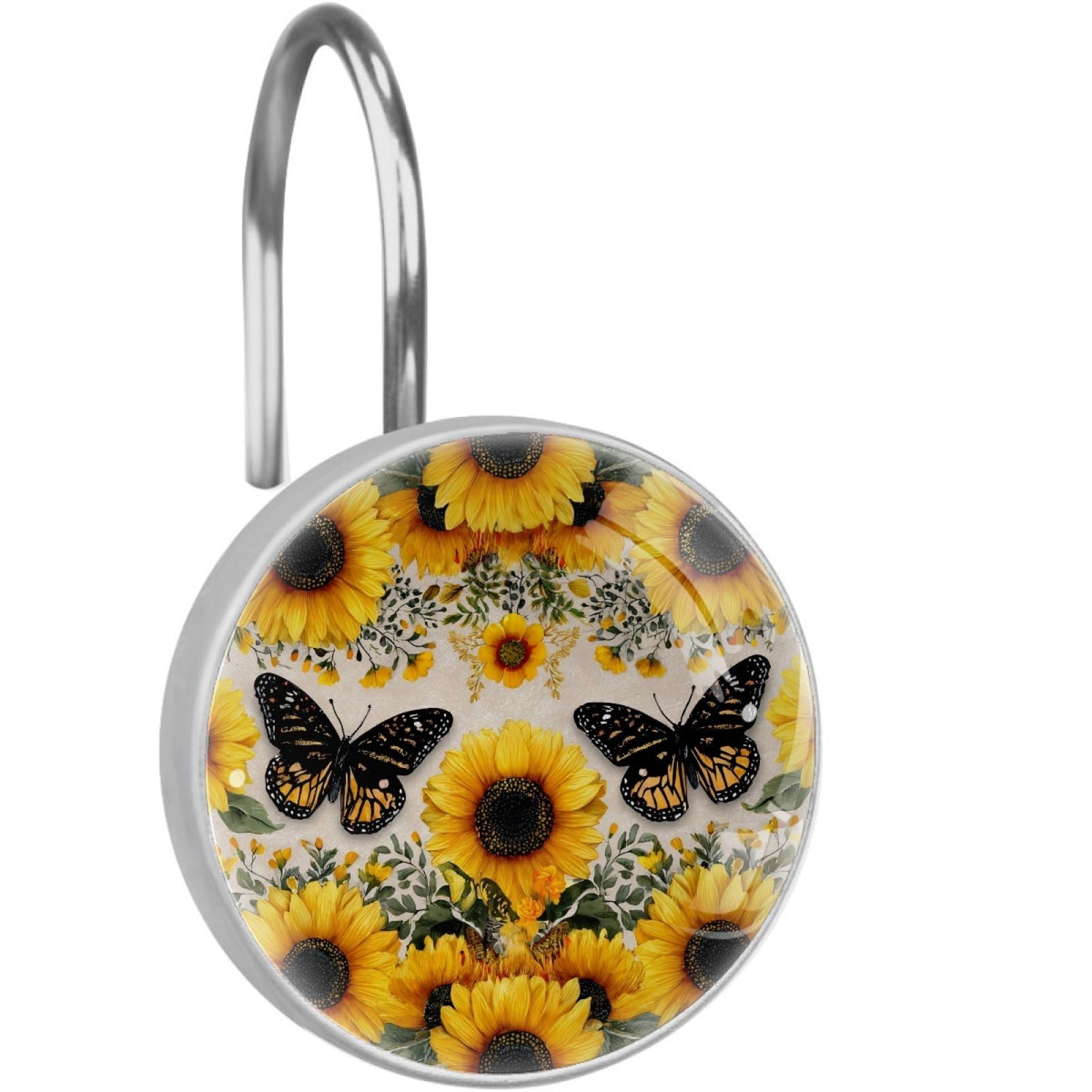 VAPOKF Shower Curtain Hooks, 12PCS Sunflower Butterfly Shower Curtain Hook for Bathroom Decors Home Bedroom