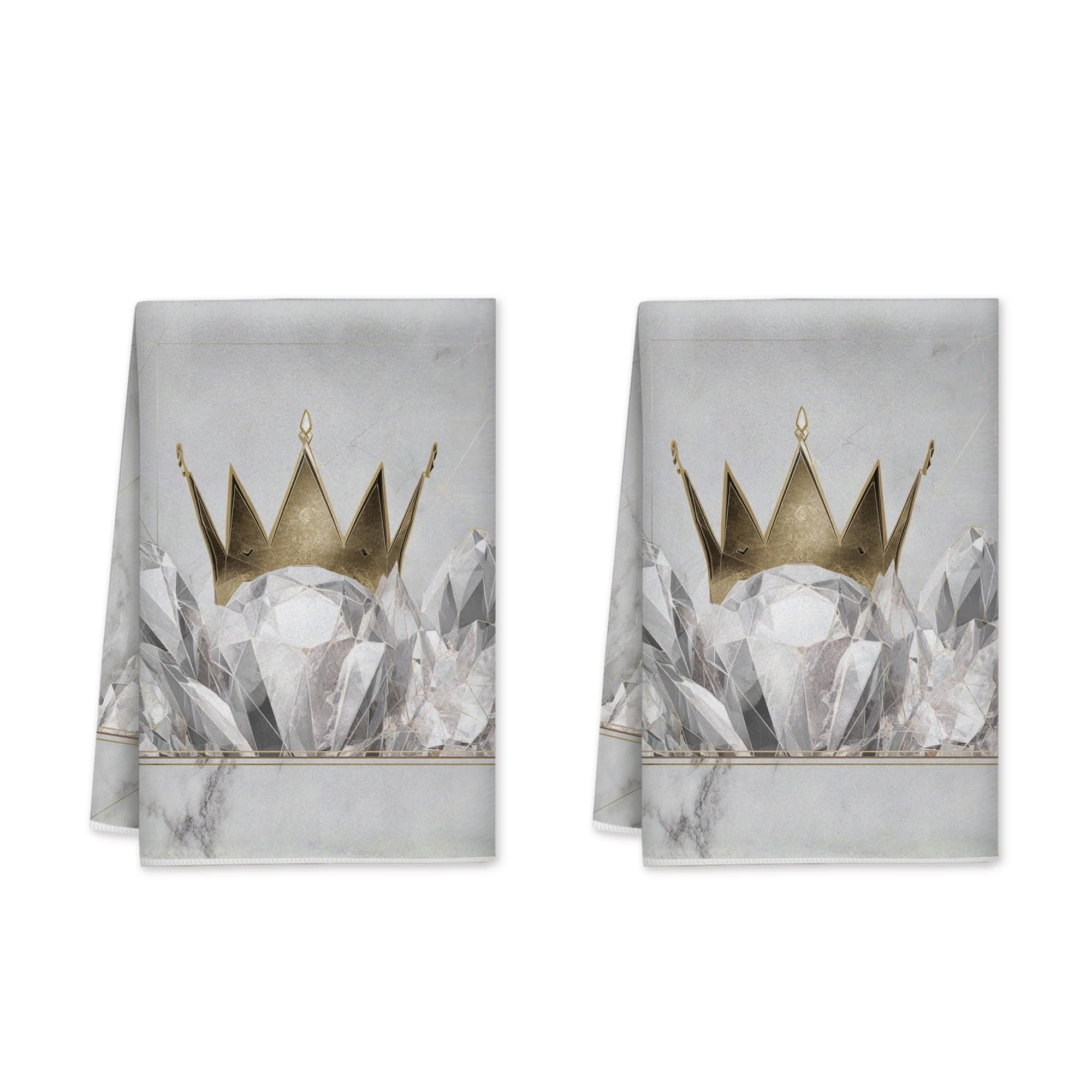 Royal Kitchen Towels Set of 2, Elegant Modern Diamonds Marble None Gold Absorbent Soft Kitchen Hand Towels Holiday Decor 16x24 Inch