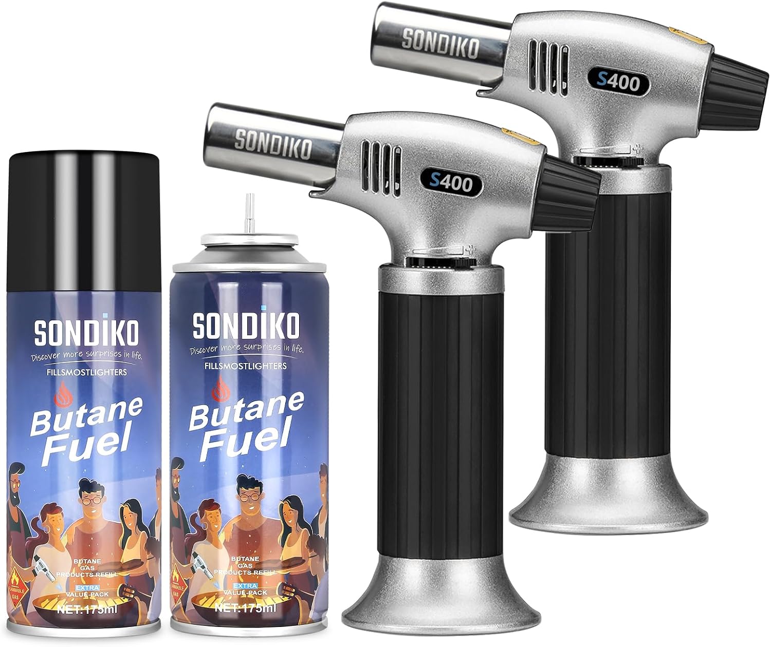 Sondiko Butane Torch and Fuel Refill 2 Pack, S400 2 Pack