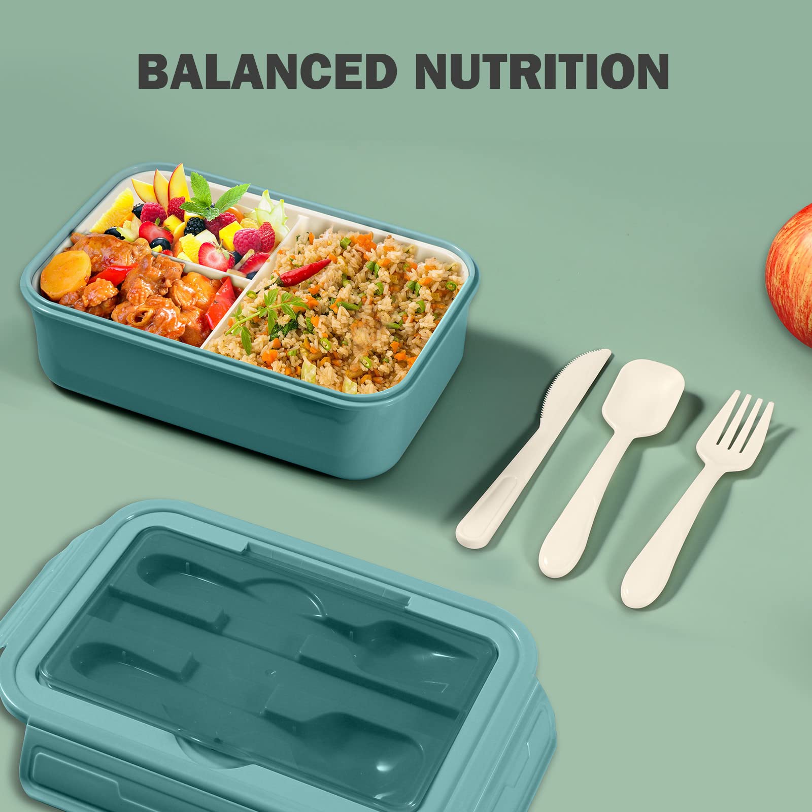 Diboniur Lunch Box, Porta Pranzo con Posate, 1400ml Bambino Adulto Bento Box con 3 Scomparti, Schiscetta Contenitore Pranzo per Microonde Lavoro Picnic Ufficio (Blu)