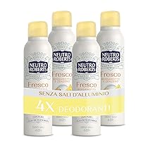 Neutro Roberts Deodorante Spray Fresco Giallo, Bergamotto e Zenzero, Zero Sali di Alluminio, Zero Macchie, con Puro Olio di Glicerina, Uomo e Donna, Dermatologicamente testato, 48h – 4 Pezzi da 150 ml