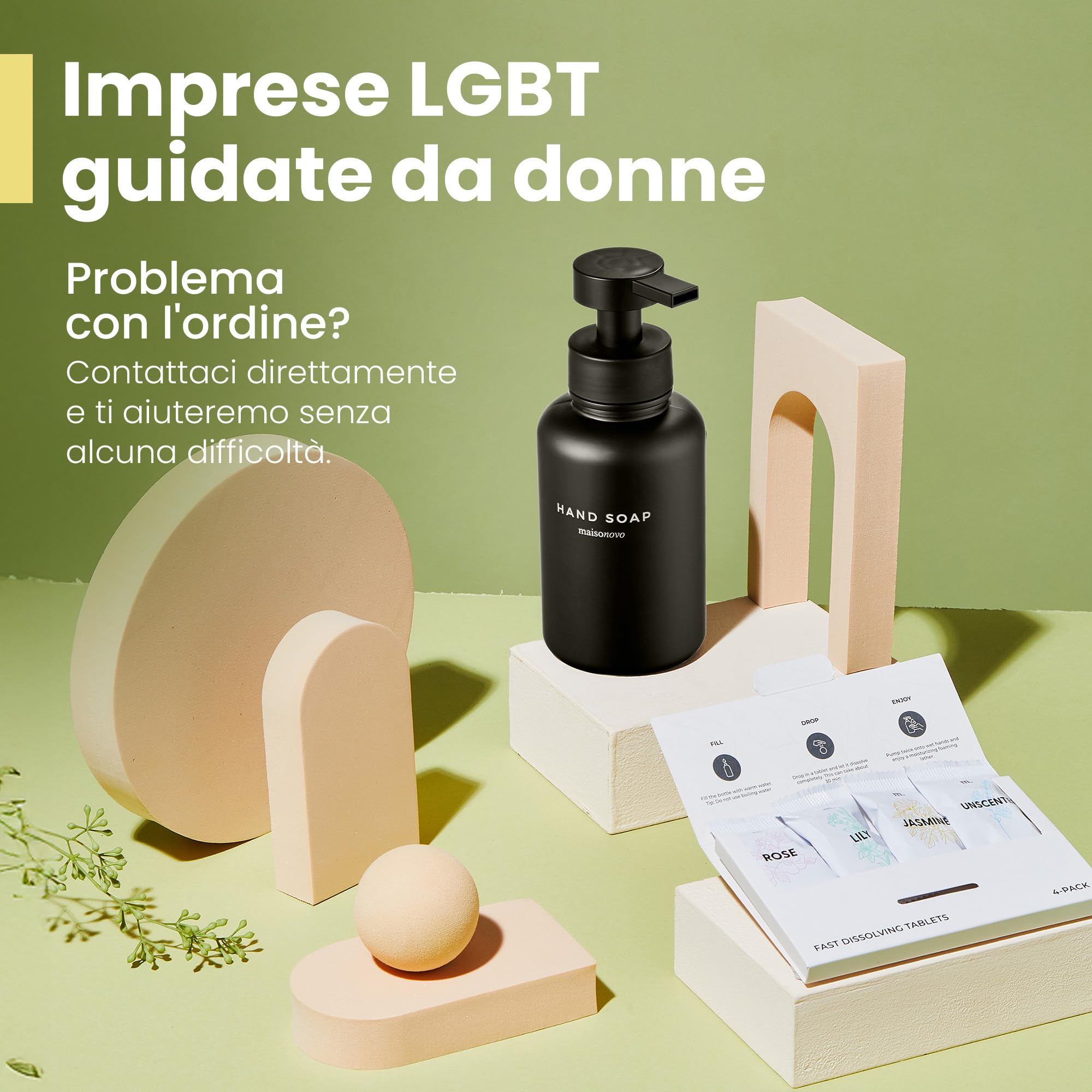 MaisoNovo Dispenser di sapone schiumogeno in vetro da 400 ml | Dosatori in plastica bianca e vetro trasparente x 2 | Dispenser Sapone Schiuma