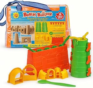 Liberty Imports Beach Builder Create a Sand Castle Pro Building Split Mold Sand Castle Construction, Plastic Beach Toy for Kids (18 Pcs)