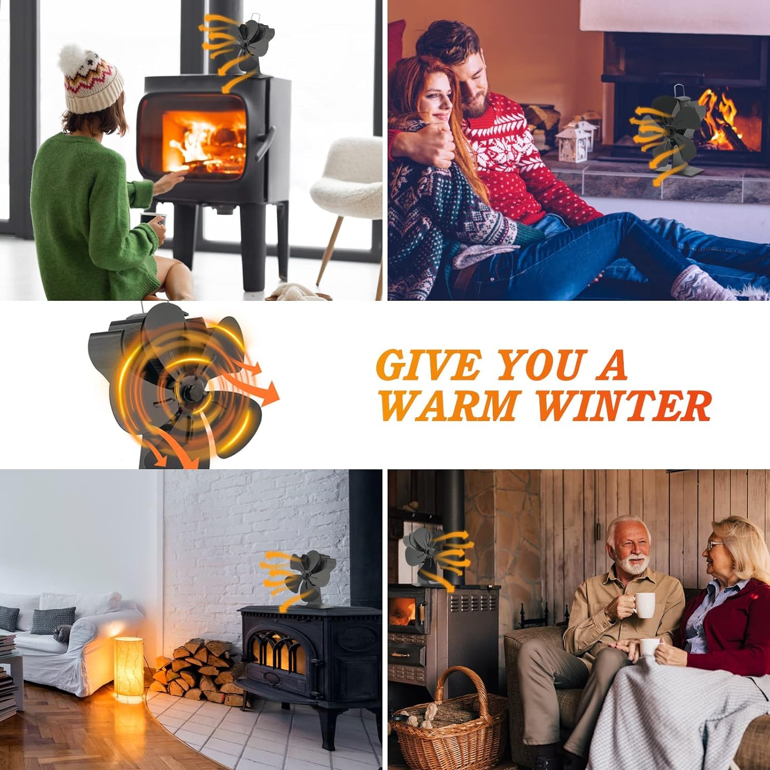 Lot de 2 ventilateurs de poêle à bois, 5 pales, ventilateur à bois, ventilateur de cheminée silencieux et économique, accessoires de brûleur à bois, pour poêle à bois
