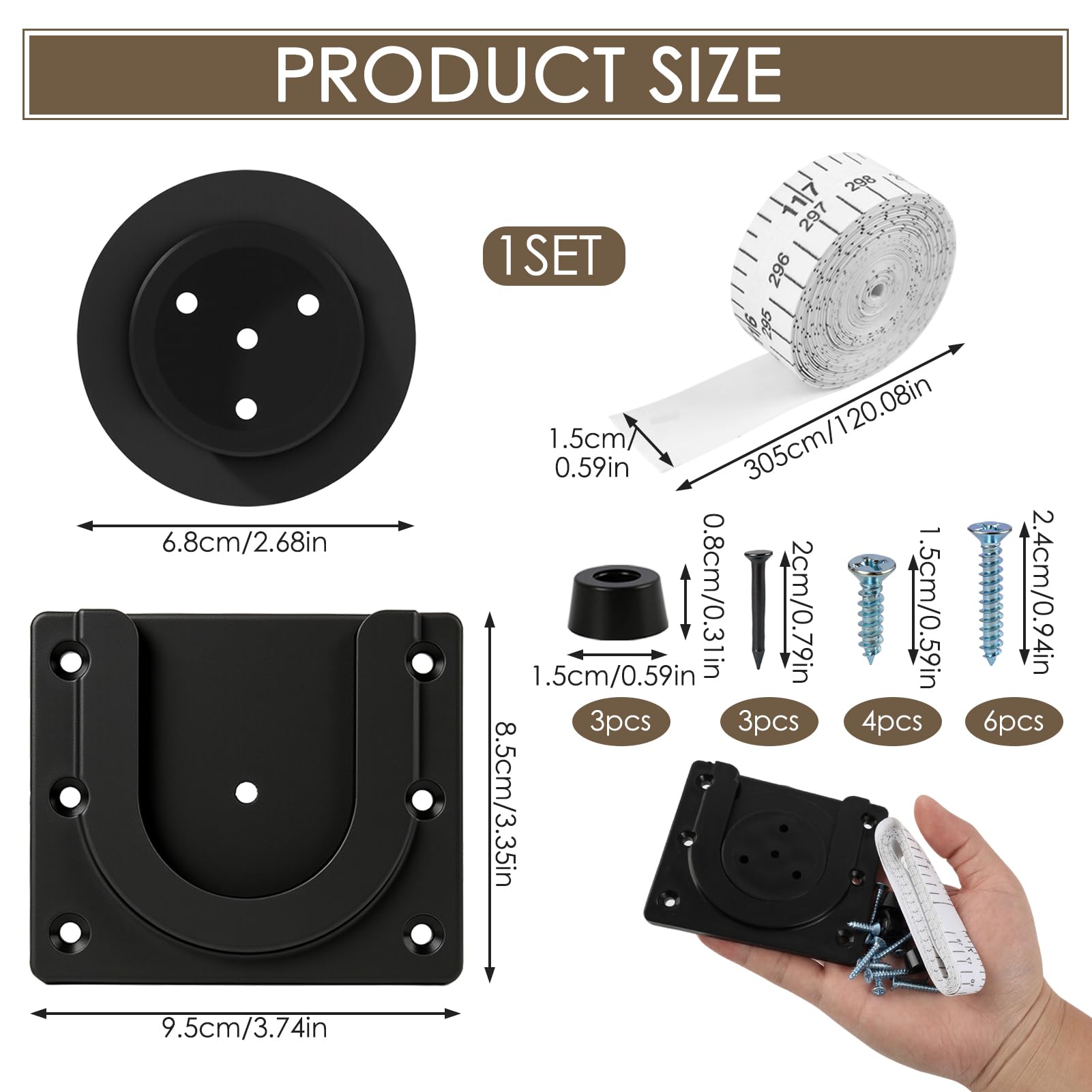 Support de Fixation pour Cible de Fléchettes – Support Mural pour Cible de Fléchettes Acier, Kit de Montage Mural pour Tableau de Fléchettes à Suspendre, Couleur Noire - 3