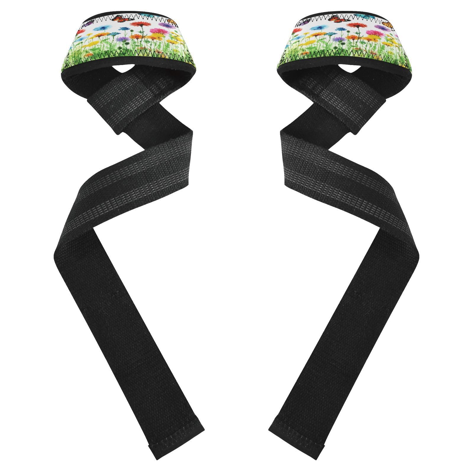 STAYTOP Beautiful Wildflowers and Butterflies Wrist Straps for Weightlifting,Lifting Straps with Neoprene Cushioned Wrist Padded and Anti-Skid Silicone for Strength Training,Bodybuilding,Deadlifting