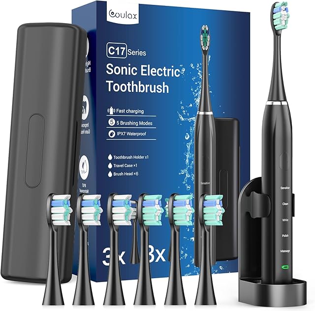 Sonic elektryczna szczoteczka do zębów, elektryczna szczoteczka do zębów, elektryczna szczoteczka do zębów, elektryczna szczoteczka do zębów, z 6 głowicami, etui podróżne, 5 trybów, timer