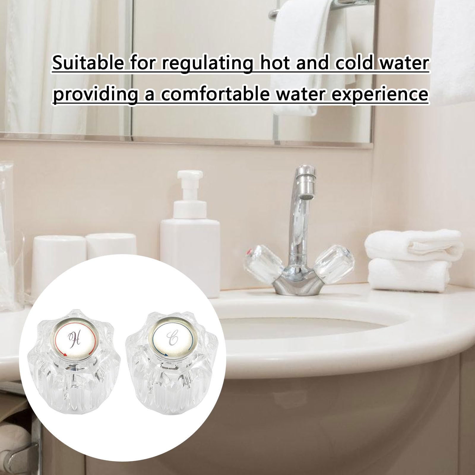 KAIXINXIN 2Pieces Campers Faucet Knobs Replacement Accessory for Bathroom Sink and Shower Hot Cold Water Control Acrylic