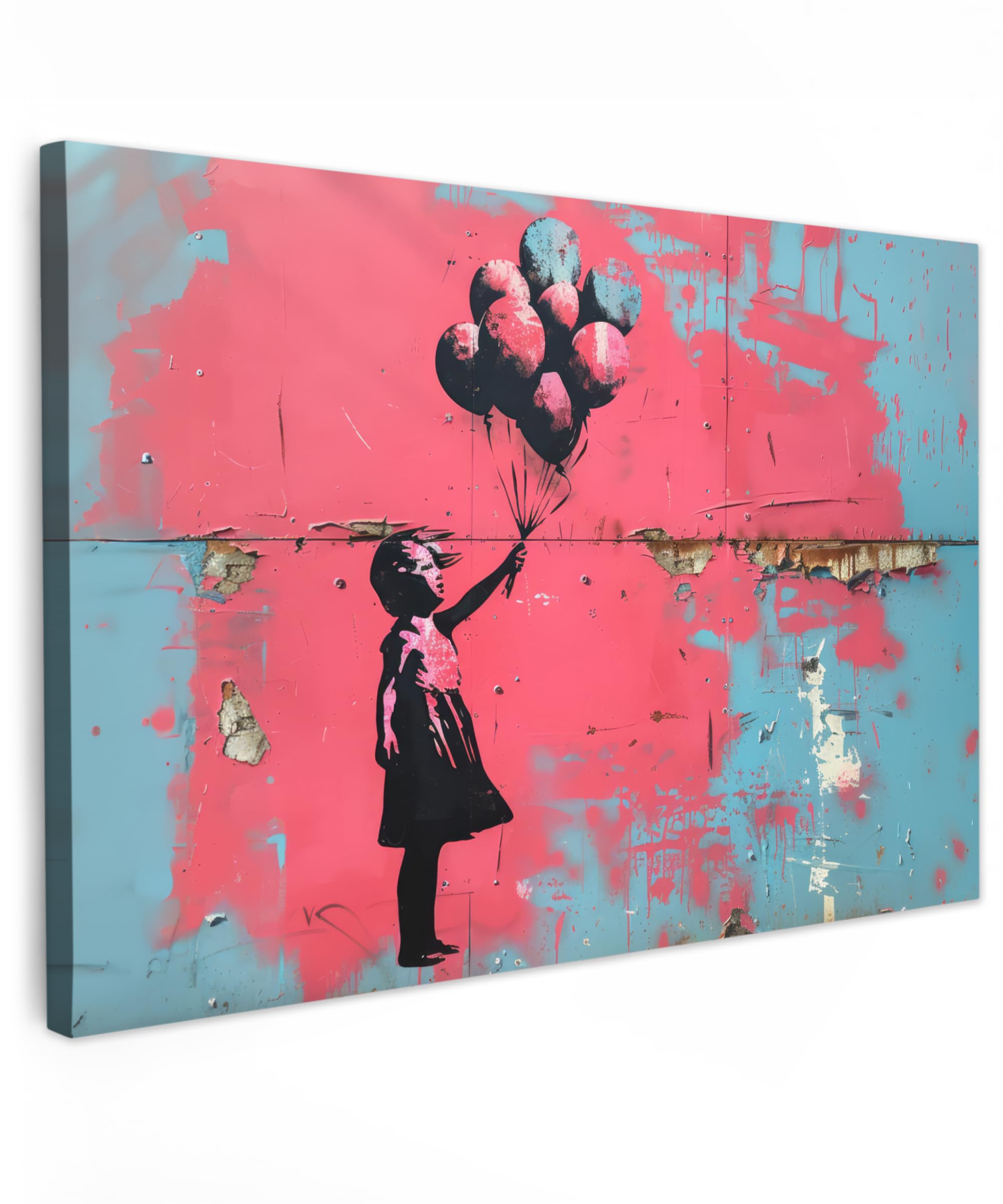 MuchoWow© Canvas Wall Art 35"x24" / 90x60 cm Decor Prints for Living Room Decorative Canvases Hall Artwork Graffiti - Girl - Balloon - Banksy - Street art — image 1