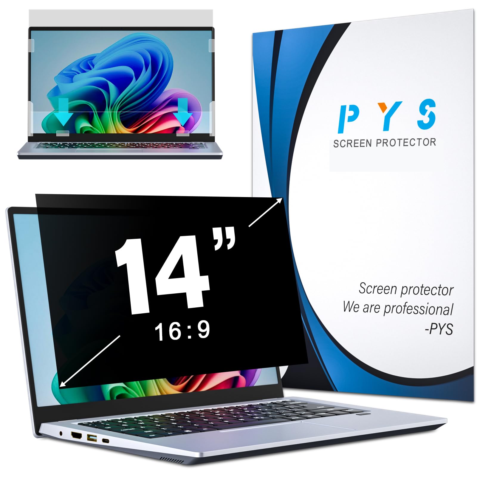 PYS Filtro Privacy 14 Pollici 16:9 - Protezione schermo antiriflesso, pellicola anti-luce blu, compatibile con HP/Dell/Acer/Lenovo/Thinkpad/Samsung/ASUS