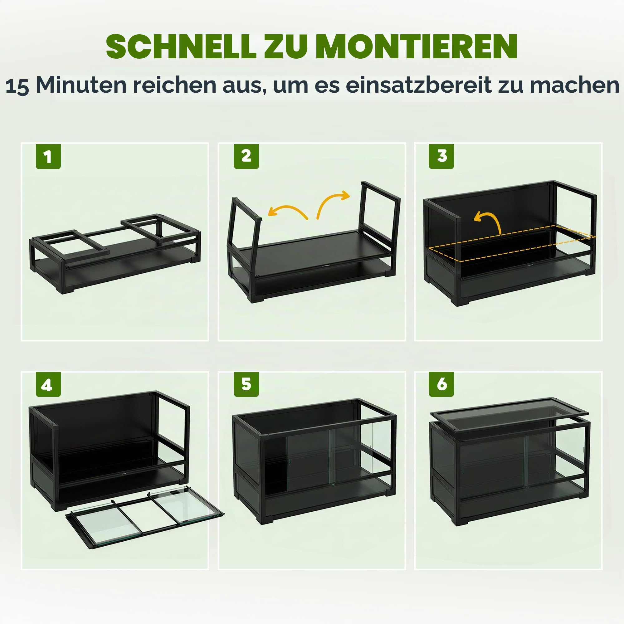 PawHut Faltbares, erhöhtes Reptilienterrarium 60x45x32 cm mit Schloss, Tür für Fütterung, Belüftung und 360° Sicht, Reptilienterrarium aus gehärtetem Glas mit Drahtgeflecht für Echsen, Spinnen