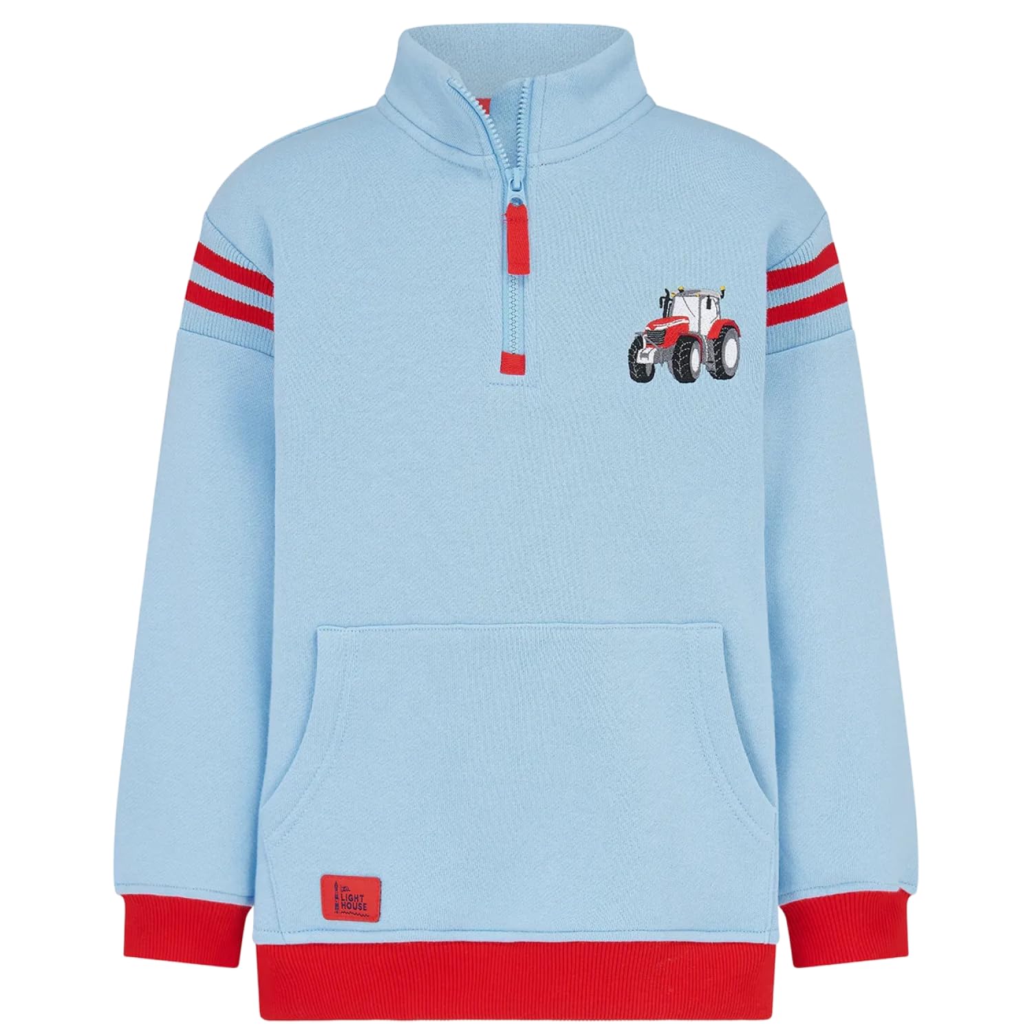 LightHouse Jonah Boys' Cotton-Rich Funnel Neck Half-Zip Sweatshirt with Patch Pocket - Red Tractor Baler - 4-5years