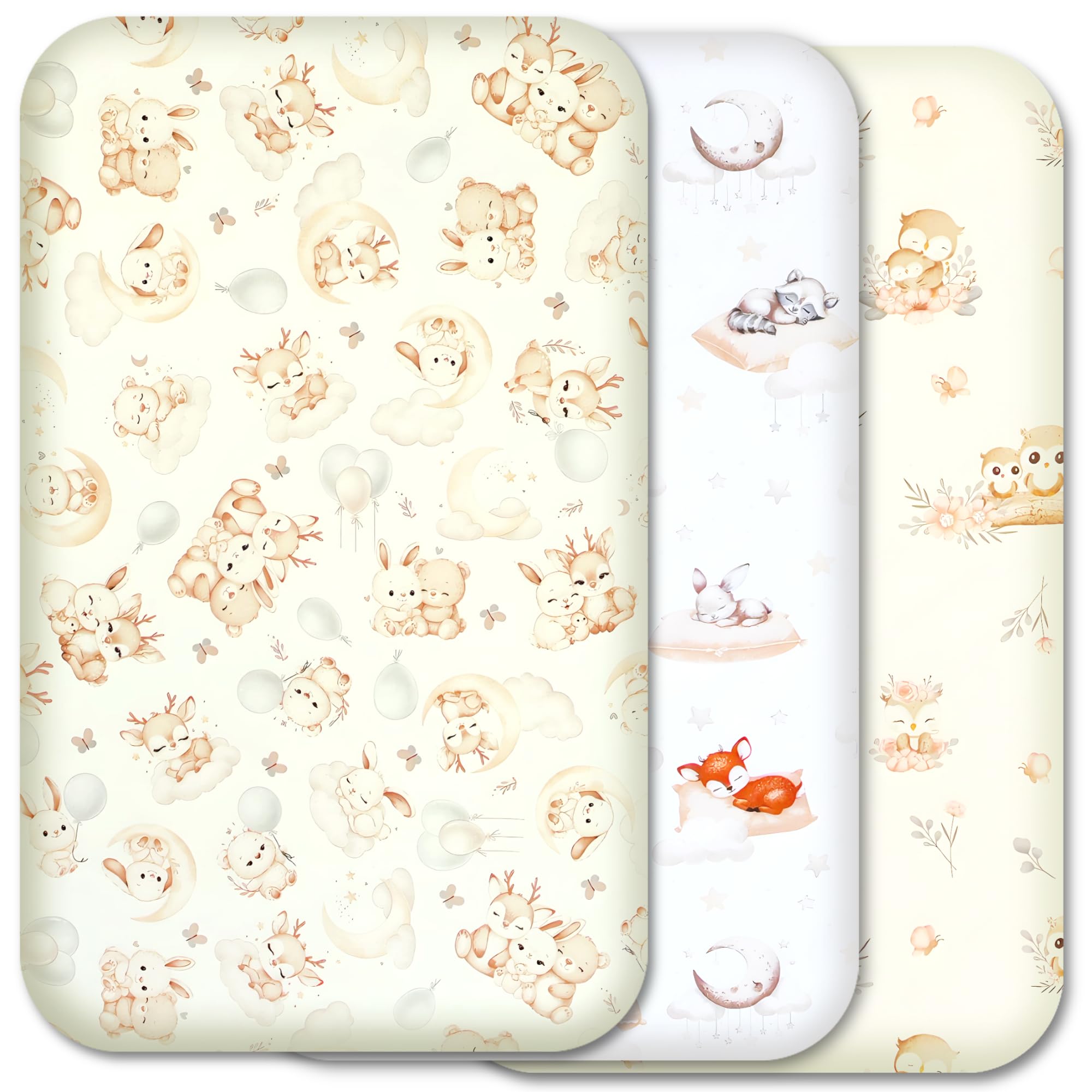 Next to Me Crib Sheets 83x50cm – 100% Cotton, 3- Pack, Soft & Breathable Baby Bedding Set of 3 Snug Fitted Baby Sheets for Bedside Cribs (83x50cm, SET 7-3pcs)