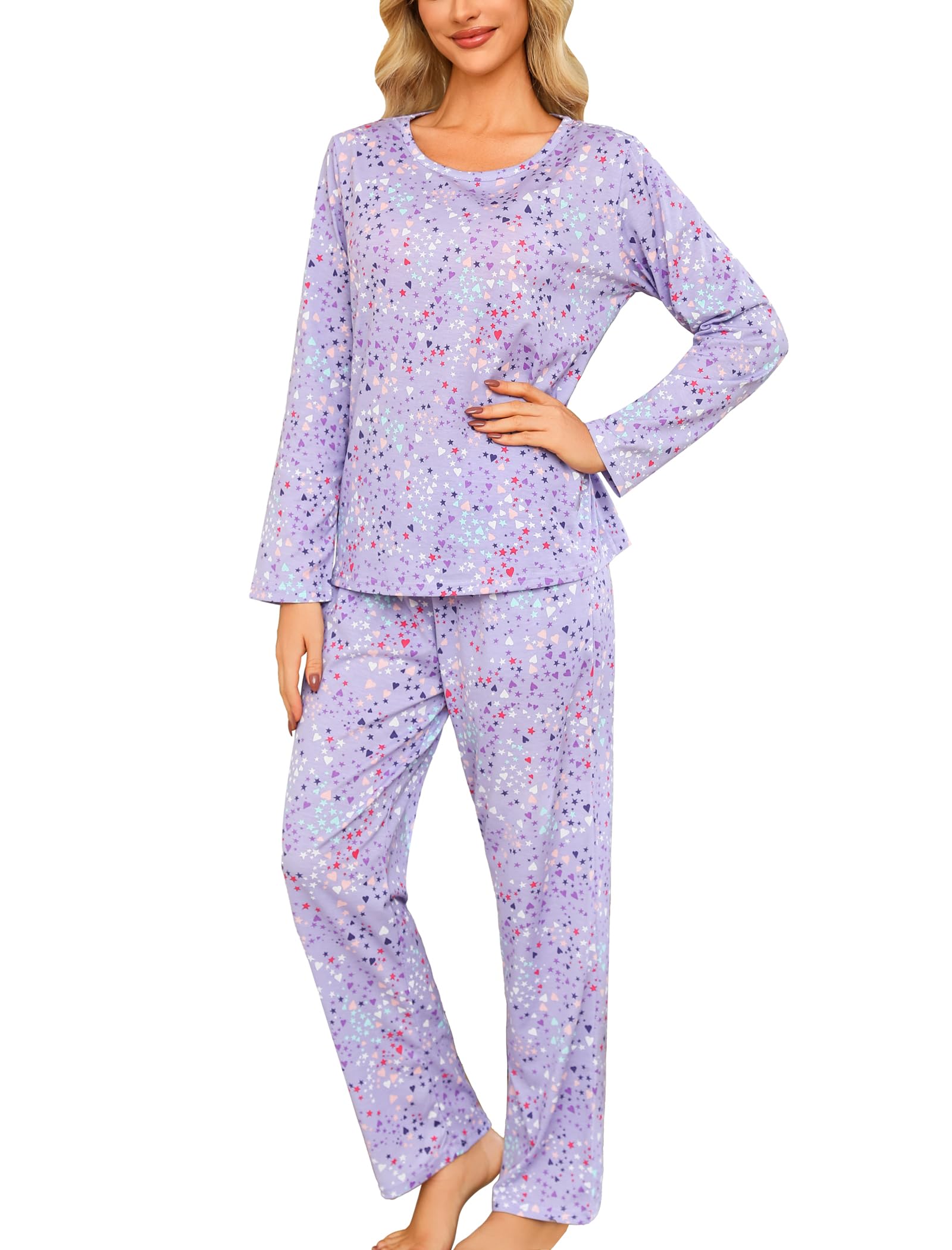 ENJOYNIGHT Womens Pajama Set Cotton Long Sleeve Pjs Two Piece Sleepwear with Pockets