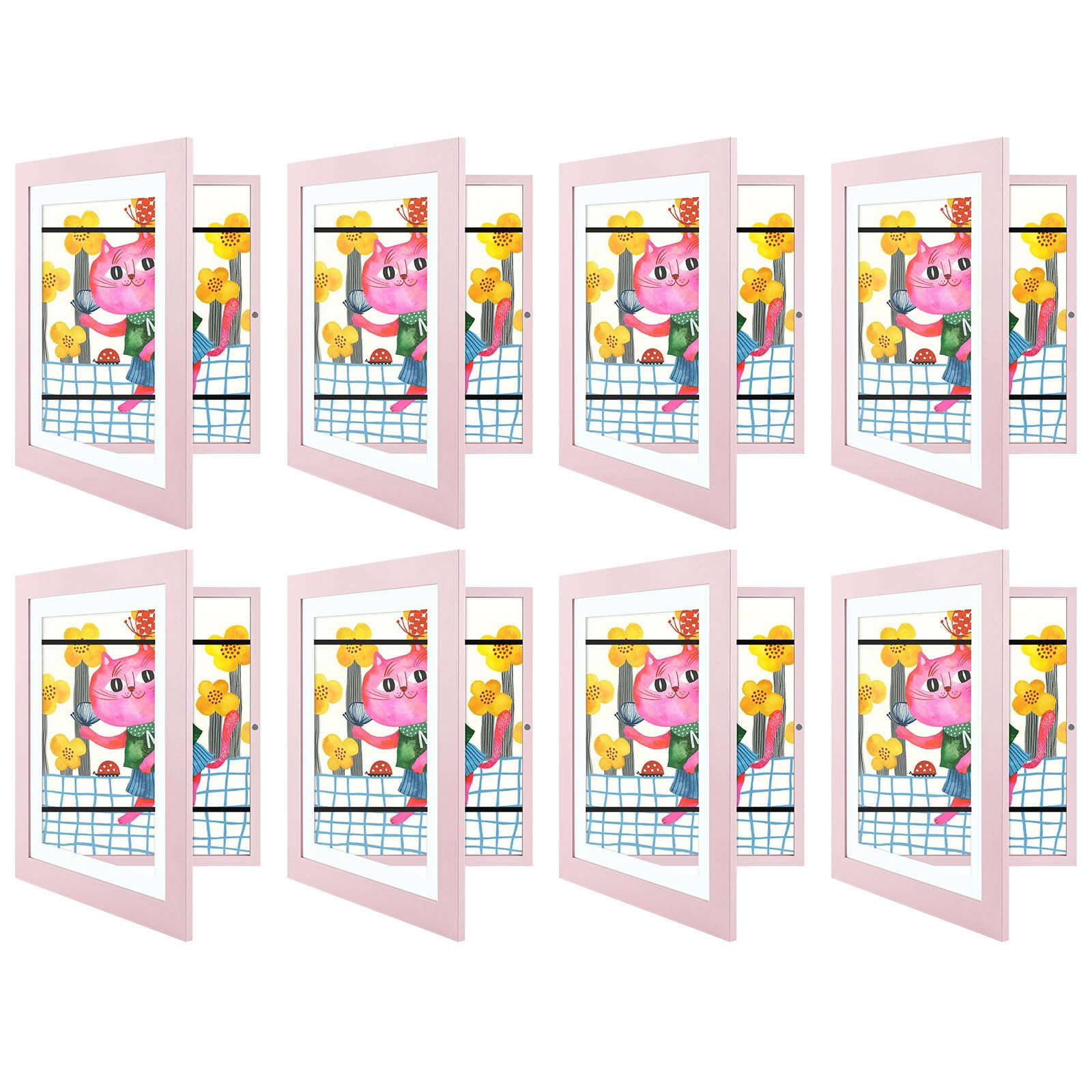 8 Pack 8.5x11 Front-Opening Kids Artwork Frames Changeable (Light Pink)