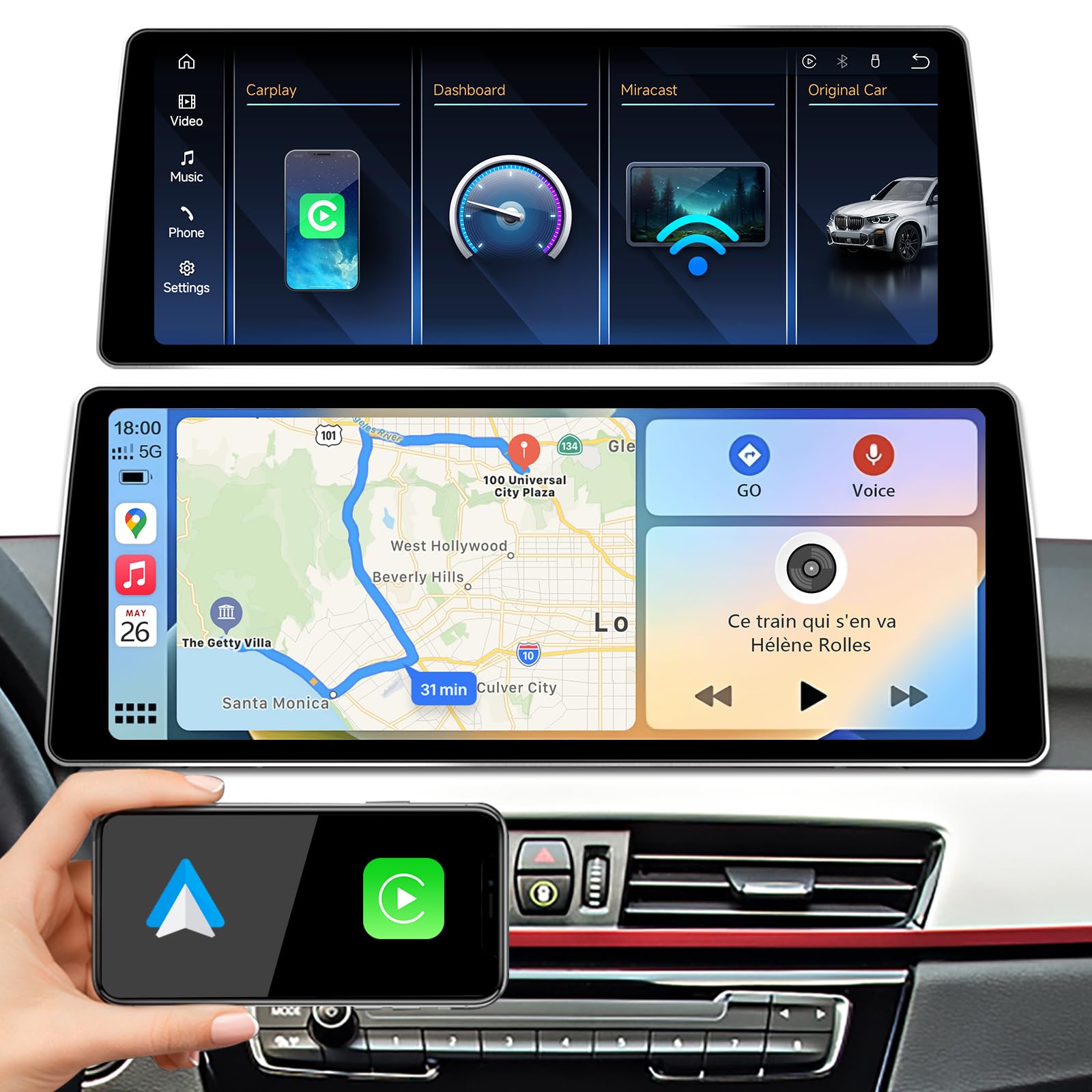 12.8" QLED CarPlay for BMW X1 X2 F48 F49 F39 16-17 NBT Android