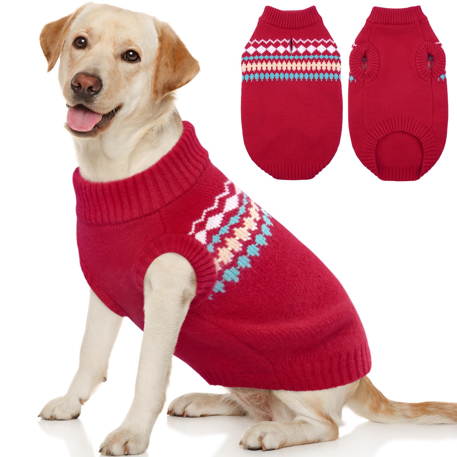 Kuoser Warm Dog Sweater - Medium & Large Sizes, Fleece Dog Jumper - Christmas Red XL, X-Large