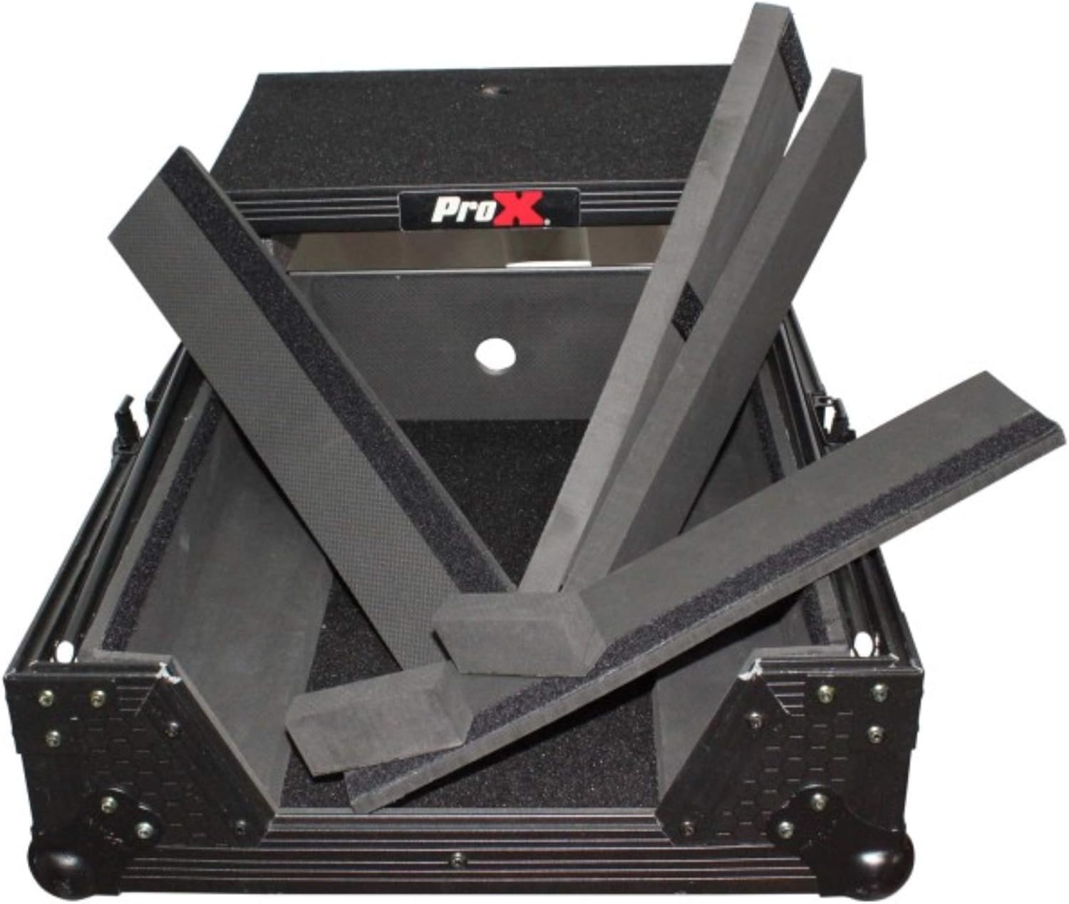 Artist Unknown ProX XS-M12LTBL Black on Black Mixer ATA300 Flight Hard Case For 12" Mixers With a Sliding Laptop Shelf and a Industrial Recessed Butterfly Twist Locklatch