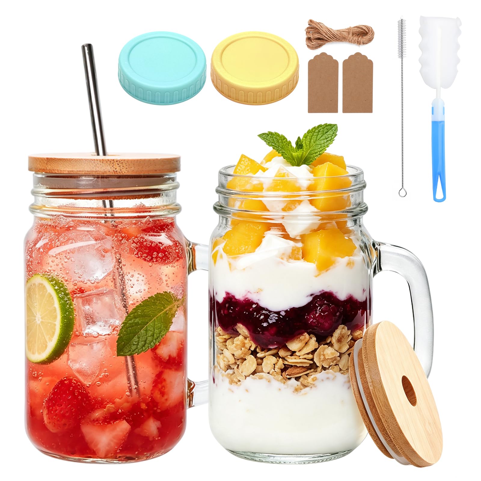 Photo 1 of Maredash 16 oz Mason Jar Cups with Handle (2-Pack)
